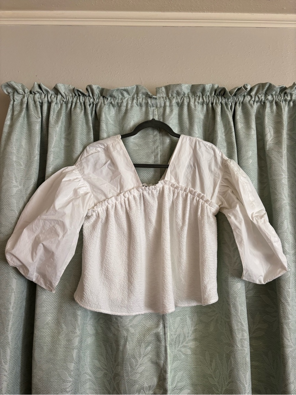 Sunday in Brooklyn White Smocked V-Neck Puff Sleeve Blouse